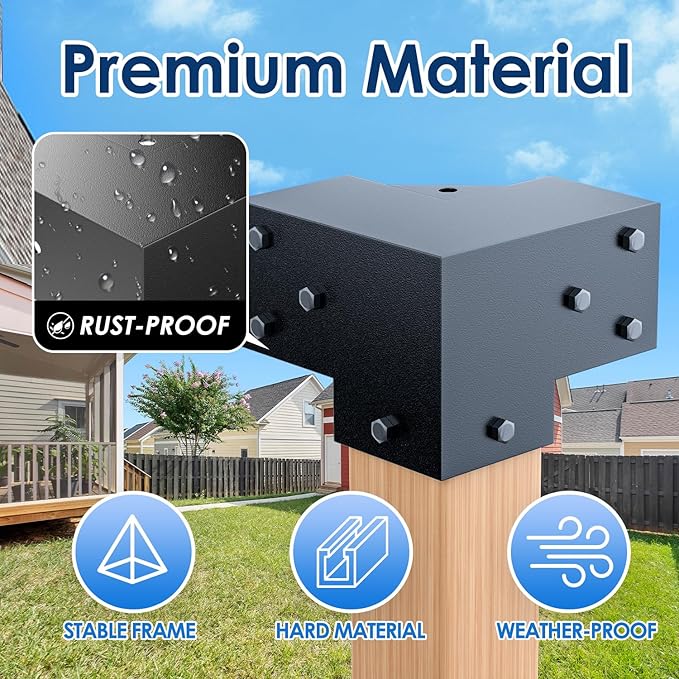 Pergola Bracket Kit 4x4(Inner 3.6"x3.6"), 4pcs 3-Way Right Angle Corner Bracket, Heavy Duty DIY Pergola Kit with Powder Coating, for Gazebos, Patio Pergolas, Log Cabin Outdoor, with Screws