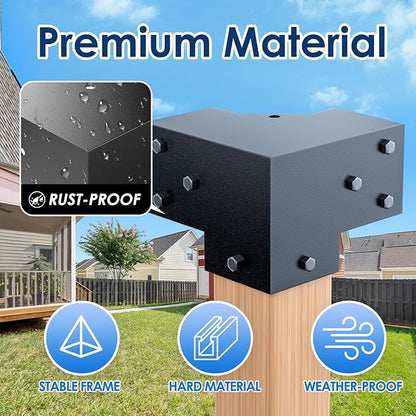 Pergola Bracket Kit 4x4(Inner 3.6"x3.6"), 4pcs 3-Way Right Angle Corner Bracket, Heavy Duty DIY Pergola Kit with Powder Coating, for Gazebos, Patio Pergolas, Log Cabin Outdoor, with Screws