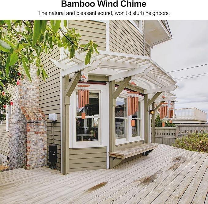 Virekm Bamboo Wind Chimes for Outside, Small Sympathy Wind Chimes Bamboo Windchimes Outdoors with Natural Sounds, Gifts Windchime Indoor Outdoor Decorations for Patio Porch Garden and Backyard