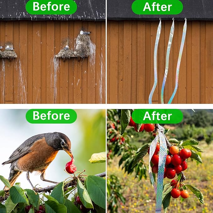 Benasan [492FT] Effective Birds Scare Ribbon, Reflective Flash Reflectors to Keep Pigeons, Hawks, Woodpeckers, Geeses Away from Trees Plants Crops