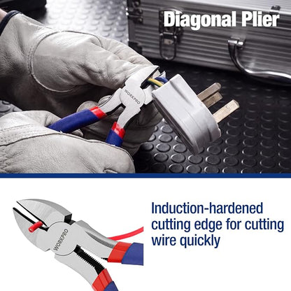 7-piece WORKPRO Pliers Set with Groove Joint, Long Nose, Slip Joint, Linesman, and Diagonal Pliers for DIY & Home Use