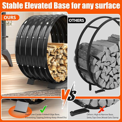 32" Firewood Rack with Roof Cover, Indoor & Outdoor Log Holder Keeps Firewood Dry, Clean & Organized for Fireplace, Patio & Backyard, Heavy-Duty Steel Wood Storage Rack, 500LBS Capacity