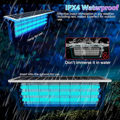 Powerful Large Solar Bug Zapper Outdoor for 4000 sq.ft, Rechargeable Mosquito Zapper with High Powered, Waterproof Solar Bug Zapper for Patio Garden, Backyard, RV, Camping with 18W Solar Panel