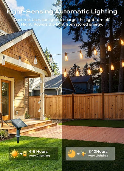 Brightown 100FT Solar String Lights Outdoor Waterproof, Patio Lights with Remote & Timer, USB/Solar Powered Dimmable Outdoor Lights, 31+2 LED Bulbs for Backyard Garden Camping Party