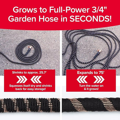 Pocket Hose 75 FT Copper Bullet Expandable Garden Hose w/10 Pattern Thumb Spray Nozzle AS SEEN ON TV 650psi 3/4 in Patented Lead-Free Ultra-Lightweight Solid Copper Anodized Aluminum | 10 pattern thumb spray nozzle, anti-burst upto 650 psi, 3/4 in, lea...