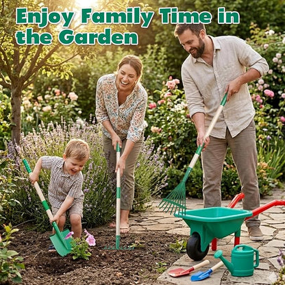 CUTE STONE Kids Gardening Tools Set - 9PCS Toddler Garden Toy with Kids Wheelbarrow, Kids Shovel and Rake Set for Backyard Garden Play, Indoor & Outdoor Gift for Boys Girls Ages 3-5