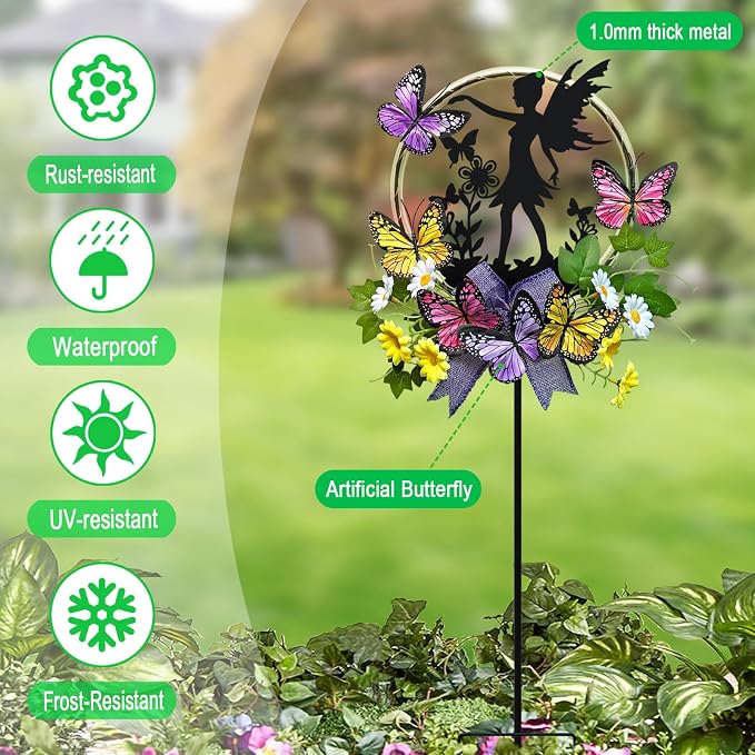 Solar Fairy Garden Decor, Silhouette Fairy with Butterflies Garden Stake,Waterproof for Outside,Walkway,Yard,Lawn,Patio