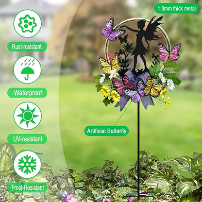 Solar Fairy Garden Decor, Silhouette Fairy with Butterflies Garden Stake,Waterproof for Outside,Walkway,Yard,Lawn,Patio