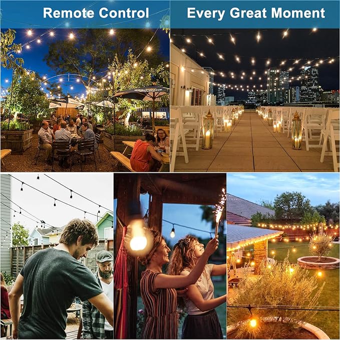 Lightdot 96FT Outdoor RGB String Lights - Dimmable Color Changing LED Patio Lights with Remote, Waterproof Commercial Grade for Cafe, Bistro & Backyard, ETL Listed