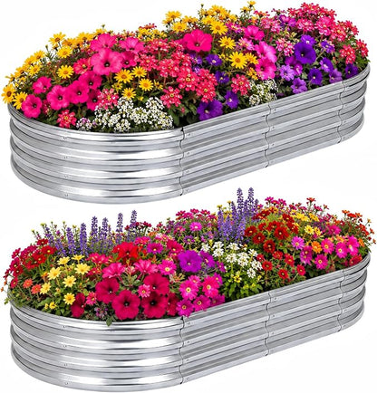 Galvanized Raised Garden Bed for Outdoor, 4X2X1FT Durable Metal Vegetable Plant Container Kit - Oval Planter Box for Gardening Flower Trough Kit for Vegetables Flowers Herb,Silver, 2 Pack