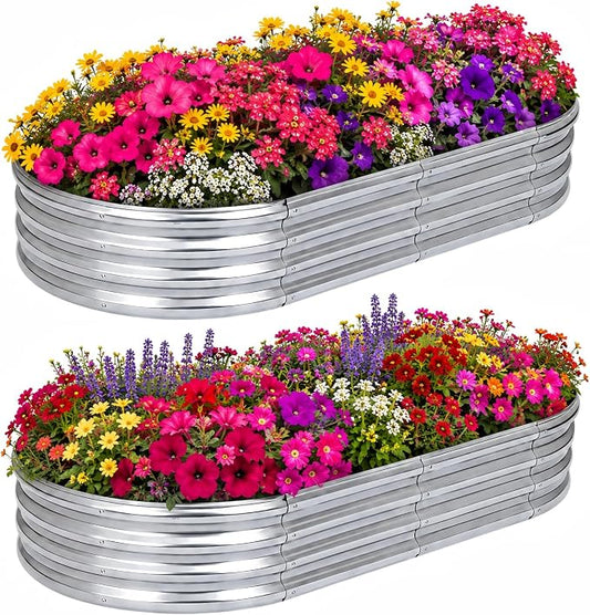 Garden Raised Garden Bed Kits, 4×2×1 FT Metal Raised Planter Bed for Vegetables Flowers Ground Planter Box-Modern, Metal Planter Box for Vegetables, Flowers, Herbs, 2 Pack, Classic Silver