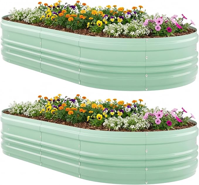 WORKPRO 2PK 8x4x1ft Outdoor Galvanized Raised Garden Bed, Easy Assembly Planter Raised Beds for Vegetable, Flowers, Herbs, Light Green