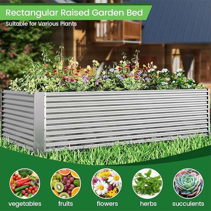 3pcs Tall Galvanized Raised Garden Bed Outdoor,Steel Garden Bed for Vegetables,Above Ground Garden Box for Flower,Metal Raised Beds for Gardening - 4x2x1.5ft