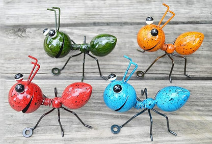 Metal Ant Garden Decor Set of 4 Colorful Outdoor Garden Yard Art Wall Sculptures