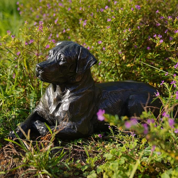 Large Labrador Dog Statues Outdoor – 16.75inch Black Resin Labrador Memorial Statue 4.1lb Décor Sculpture Large lab Outdoor Figurines for Dog Lovers 16.75L*9.75W*9.5H