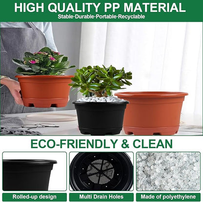 KPUVX 5 Pack 8.5 inch Plant Pot,Outdoor Flower Pots,Plastic pots for Plants Indoor with Drainage Holes and Trays, Decorative Garden Containers Sets for Houseplants