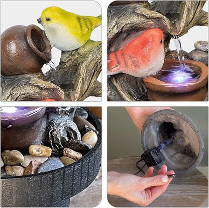 Ferrisland Resin LED Indoor Water Fountains Office Home Relocation Gifts | Indoor Waterfall Fountains Relaxation Home Decor with LED Light for Home Office Bedroom House Warming Gift Idea