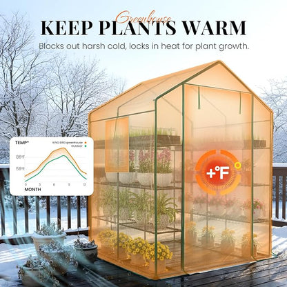 KING BIRD Premium Greenhouse for Outdoors, 56x56x78 in Walk-in Hot House with Thickened Cover, Reinforced Frame, Screen Windows & Mesh Door, 4 Tiers 12 Shelves for Outside Garden Seedlings, Clear