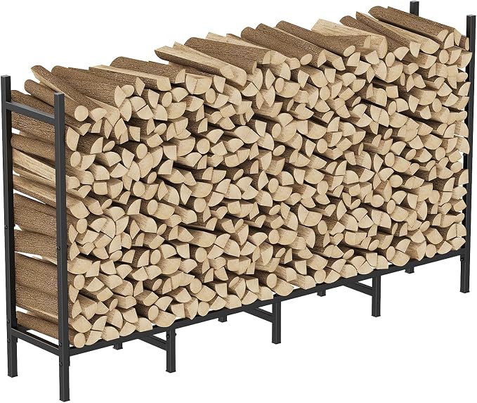CADUKE Outdoor Firewood Rack 5.3ft, Heavy Duty Metal Wood Rack for Indoor Fireplace & Fire Pit, Adjustable Log Holder with 10 Support Legs, Wood Storage Organizer