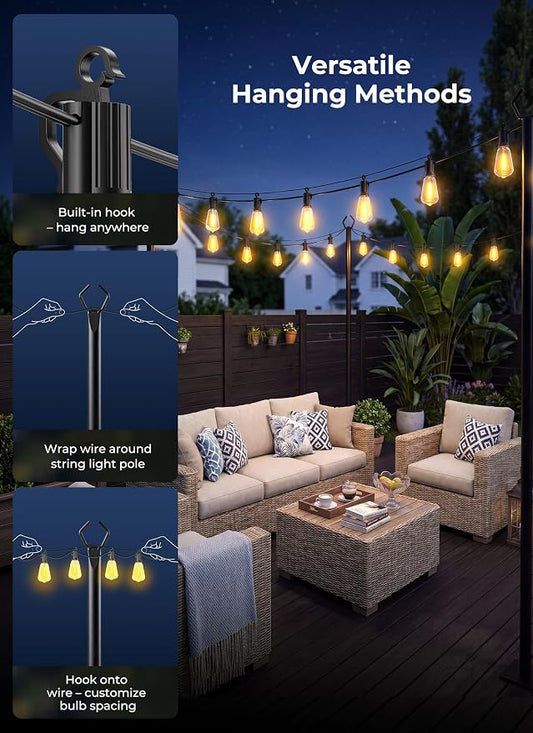 Brightown 108FT 50+2 LED Solar String Lights Outdoor Waterproof, Patio Lights with Remote and Shatterproof Bulbs, Dimmable & Timable, 3 Light Modes, Solar Lights Outdoor for Yard Garden Camping Party