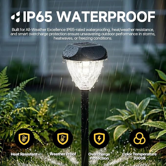 Ensenior Solar Pathway Lights Outdoor - 12-Pack, 6500K LED Landscape Garden Lights, IP65 Waterproof, Tool-Free Auto ON/Off for Garden Yard Patio Walkway Landscape, 14.17" Height