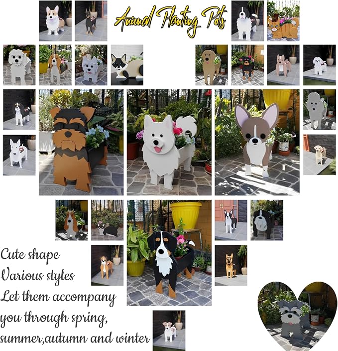 Sheltie Dog Planter Pots, 9.45 x 8.66 x 13.39 Inches | Dog Flower Pot, Cute Animal Shaped Plant Pot, Gifts for Women & Pet Lovers, Indoor Outdoor Garden Home Office Decor