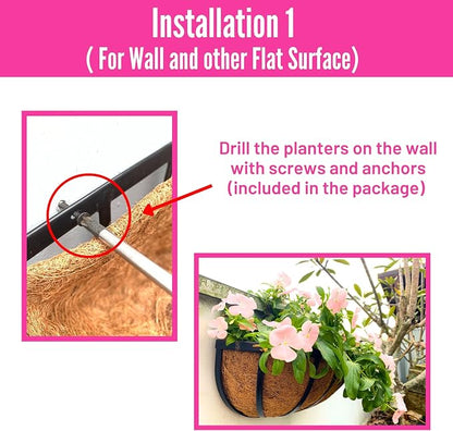 LaLaGreen Wall Planters for Outdoor Plant (16 Inch, 4 Pack) Deck Railing Planter Boxes for Outside Plants Window Flower Box with Coco Liners Metal Horse Troughs Fence Garden Herb Patio Porch over Rail