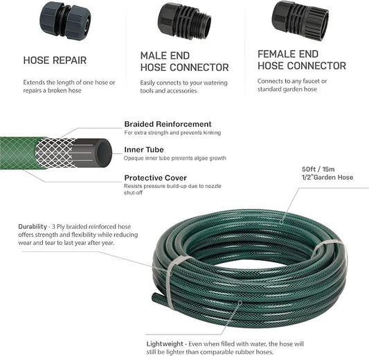 Eden 94051 Rubber Garden Hose 1/2 in. x 50 ft, DIY Hose Set (Pack of 4)