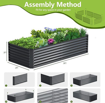 8x2x2FT Galvanized Raised Garden Bed,Galvanized Planter Boxes Outdoor, Large Metal Raised Garden Beds for Vegetables-Grey