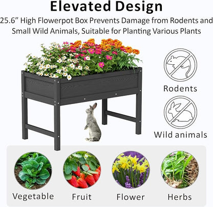 Raised Garden Bed Outdoor with Legs,HDPE Elevated Planter Box Rot-Resistant and Non-Cracking,Raised Beds for Gardening for Backyard, Patio, Balcony, 300lb Capacity Black