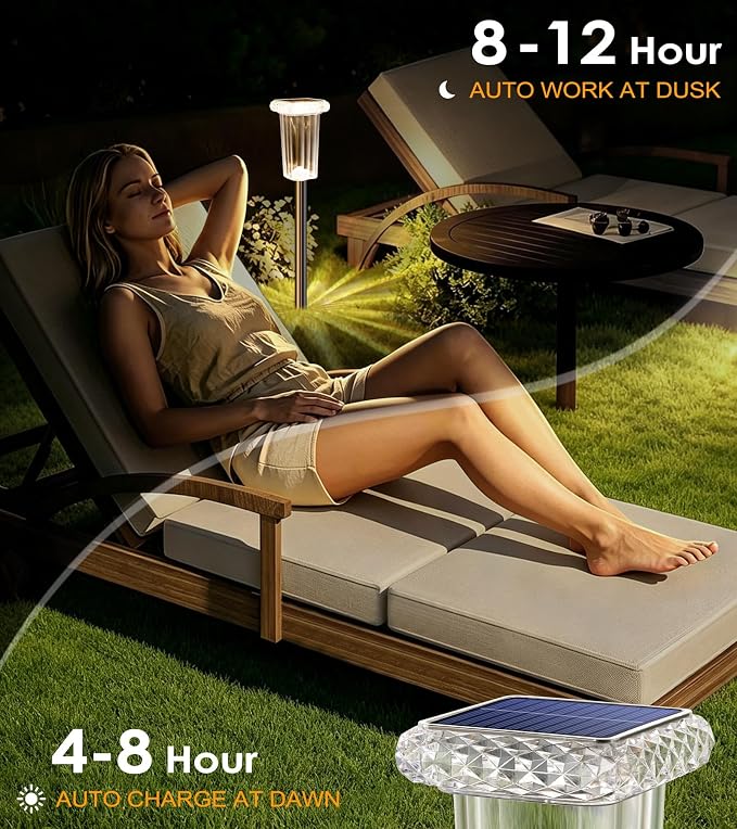 DenicMic Solar Lights Outdoor Waterproof 8 Pack 10 Modes Halloween Decor | 3000K/4000K/6000K/6 Fix Color/Color Changing LED Pathway Yard Garden Walkway Driveway, Acrylic Lampshade Stainless Steel Pole