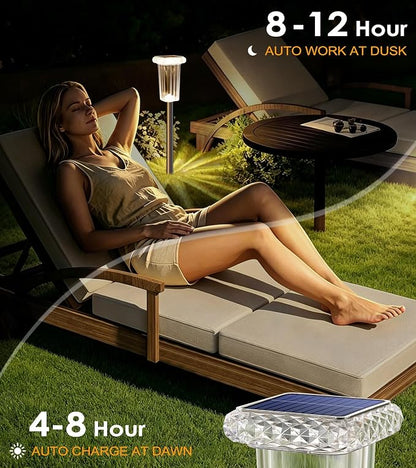 DenicMic Solar Lights Outdoor Waterproof 8 Pack 10 Modes Halloween Decor | 3000K/4000K/6000K/6 Fix Color/Color Changing LED Pathway Yard Garden Walkway Driveway, Acrylic Lampshade Stainless Steel Pole