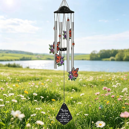 34'' Butterfly Wind Chimes for Outside Memorial Windchime Home Garden Decor | Wind Chimes Outdoor Large,Butterflies Aluminum Tube Windchimes With S hook,Sympathy Gifts for Loss of Loved One,Mom Women