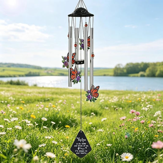 34'' Butterfly Wind Chimes for Outside Memorial Windchime Home Garden Decor | Wind Chimes Outdoor Large,Butterflies Aluminum Tube Windchimes With S hook,Sympathy Gifts for Loss of Loved One,Mom Women