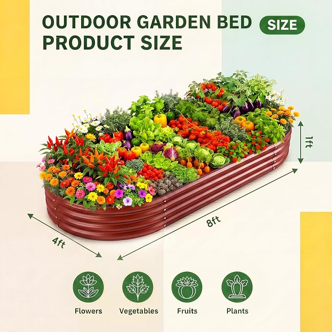 Land Guard 2Pcs 8ft Galvanized Steel Raised Garden Bed, 8 x 4 x 1 ft Large Metal Raised Planter Beds, Raised Garden Bed for Vegetables, Brown