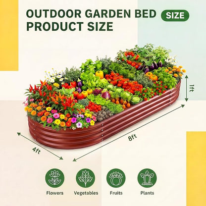 Land Guard 2Pcs 8ft Galvanized Steel Raised Garden Bed, 8 x 4 x 1 ft Large Metal Raised Planter Beds, Raised Garden Bed for Vegetables, Brown