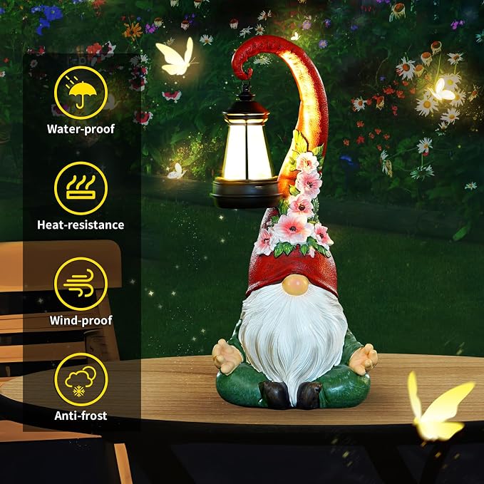 Zen Garden Gnomes Statues Solar Lights Figurine Outdoor Lantern | Lawn Porch Patio Yard Decor, Balcony Home, Birthday Gifts for Grandma Mom Women Sisters