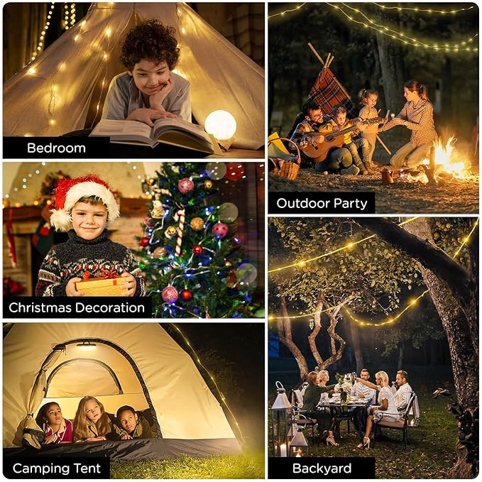 OGERY 3-Pack Camping String Lights, 32.8FT Rechargeable Lights