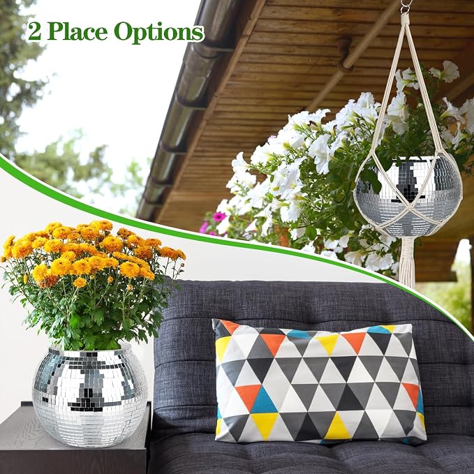 10” Disco Ball Plant Hanger with Hanging Rope, Hanging Chain, Hook, Circle | for Decoration