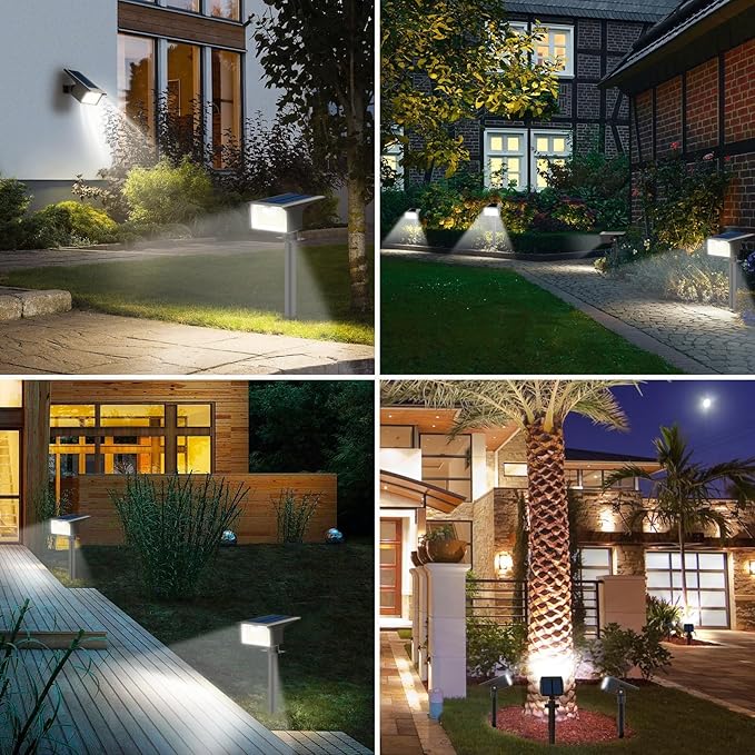 nipify 8 Pack 62 LED Solar Spot Lights Outdoor Motion Sensor with 3 Modes | 2-in-1, Auto ON/OFF, Solar Powered, Waterproof Landscape Spotlights for Outside Yard Wall Garden, Cool White