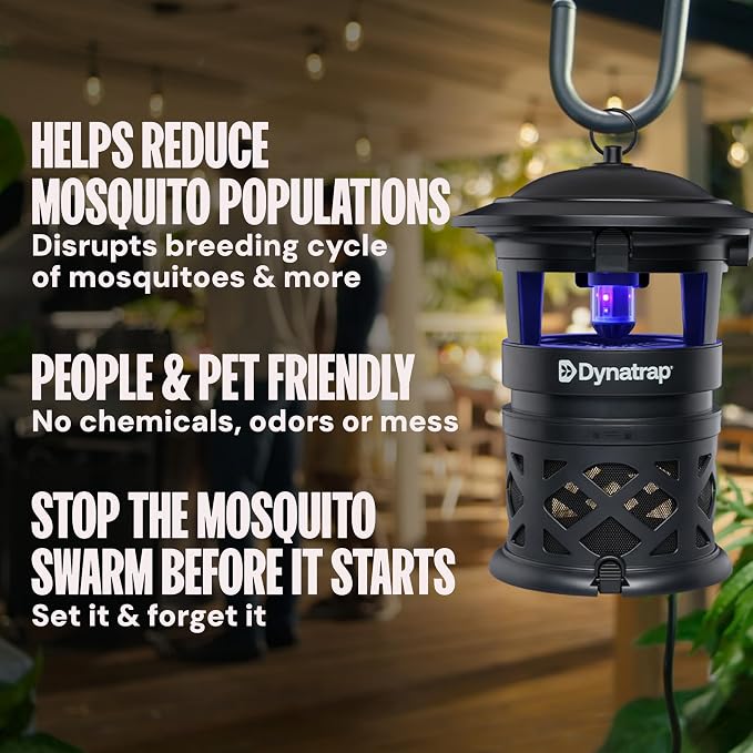 Dynatrap DT1130SR 1/2 Acre Mosquito & Flying Insect Outdoor Trap and Killer – Kills Mosquitoes, Flies, Wasps, Gnats, & Other Flying Insects - Bug Zapper Alternative – Black