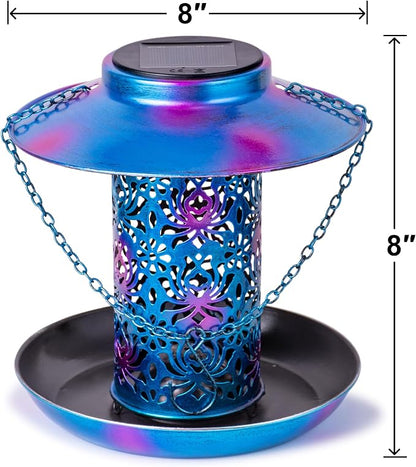 Ottsuls Solar Bird Feeder for Outdoors Hanging, Metal Wild Cardinals Garden Lantern with S Hook, Weatherproof and Water Resistant Birdfeeders as Gift Idea for Women Mom Grandma Bird Lovers (Blue)