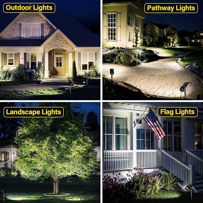 ROSHWEY Solar Outdoor Lights, Waterproof Solar Yard Lights 600LM Spot Light Outdoor for Tree Pathway Walkway Driveway Patio (Cool White, 4Pack)