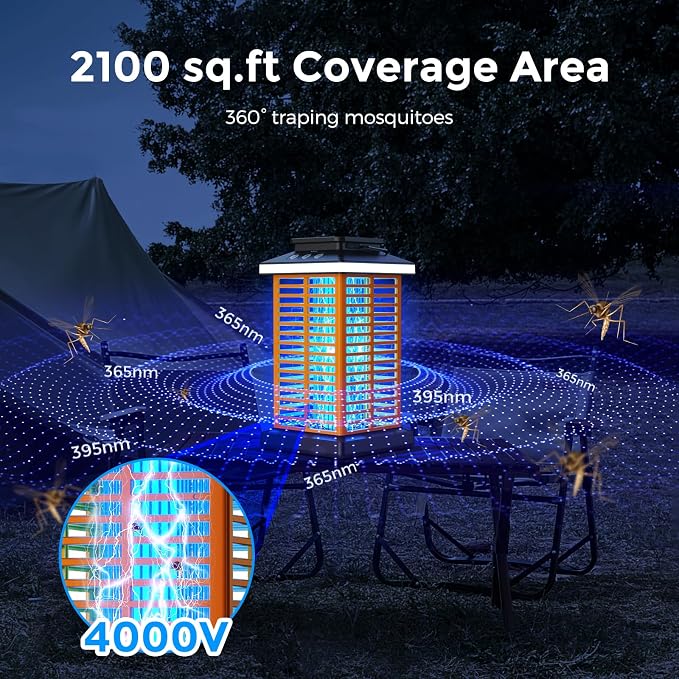 Bug Zapper Outdoor, Mosquito Zapper 2 in 1 Portable & Rechargeable Bug Zapper Outdoor with 5000mAh Battery & LED Night Light, 4000V Electric Fly Zapper for Outside,Patio,Backyard,Garden Yellow