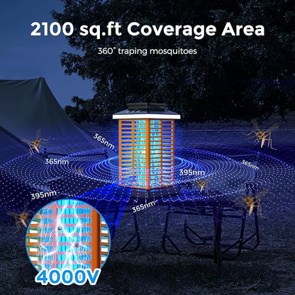 Bug Zapper Outdoor, Mosquito Zapper 2 in 1 Portable & Rechargeable Bug Zapper Outdoor with 5000mAh Battery & LED Night Light, 4000V Electric Fly Zapper for Outside,Patio,Backyard,Garden Yellow