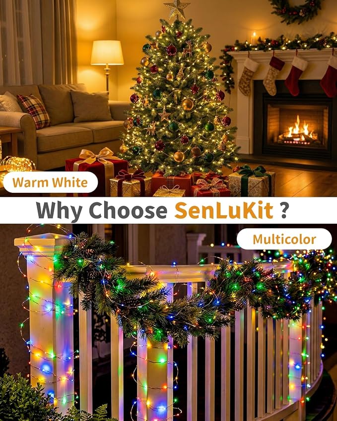 Solar Fairy String Lights 2 Pack Outdoor Remote Total 79FT 240LED Warm Multicolor 11 Mode Solar Powered Waterproof Copper Wire Twinkle String Light for Christmas Garden Tree Wedding Yard Decoration
