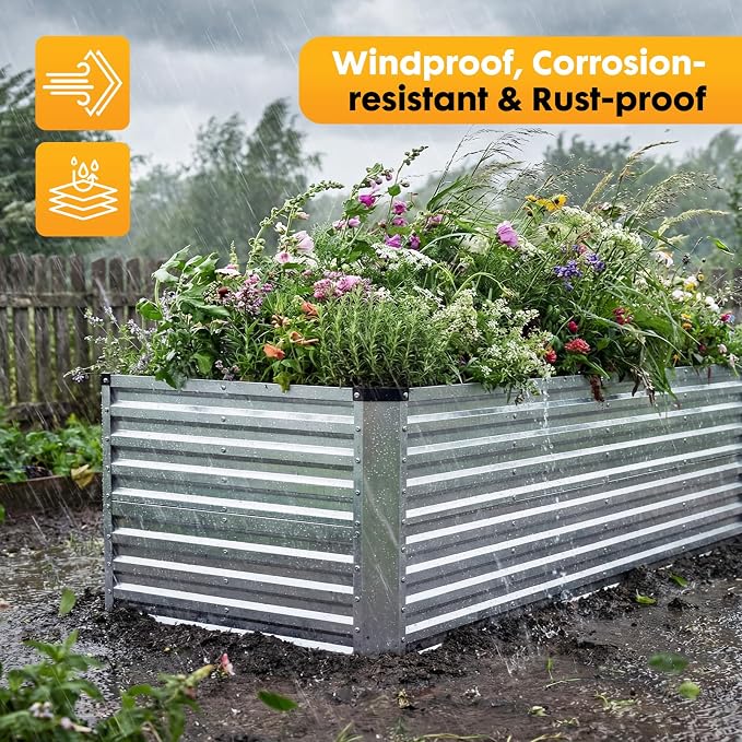 NEWBULIG Galvanized Raised Garden Bed Outdoor, 8x4x2ft Metal Planter Box for Gardening, Rust-Resistant Rectangular Raised Flower Bed for Vegetables Flowers Herbs, Open Bottom, Easy Assembly