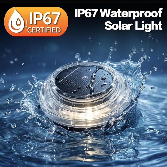 Solar Driveway Lights 12 Pack, Solar Deck Lights Outdoor IP67 Waterproof, 3000K Warm White Solar Ground Lights Landscape Path Lighting for Step Sidewalk Stair Garden Ground Pathway Yard