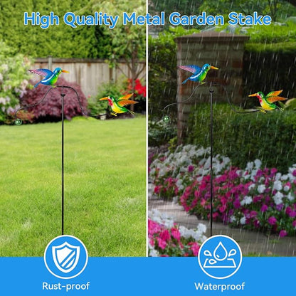 Hummingbird Metal Garden Stakes, in Motion Spinner Garden Balancing Stake, 46 Inch Bird Balancer Stake for Spring Outdoor Yard Art Decorations