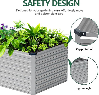 Vengarus 4x2x2ft Galvanized Raised Garden Bed,Metal Raised Beds Kit Silver | 2FT Deep Root Elevated Garden Planter Box, Corrugated Steel, Open Bottom, Rustproof All Weather, Large Vegetable Flower Bed